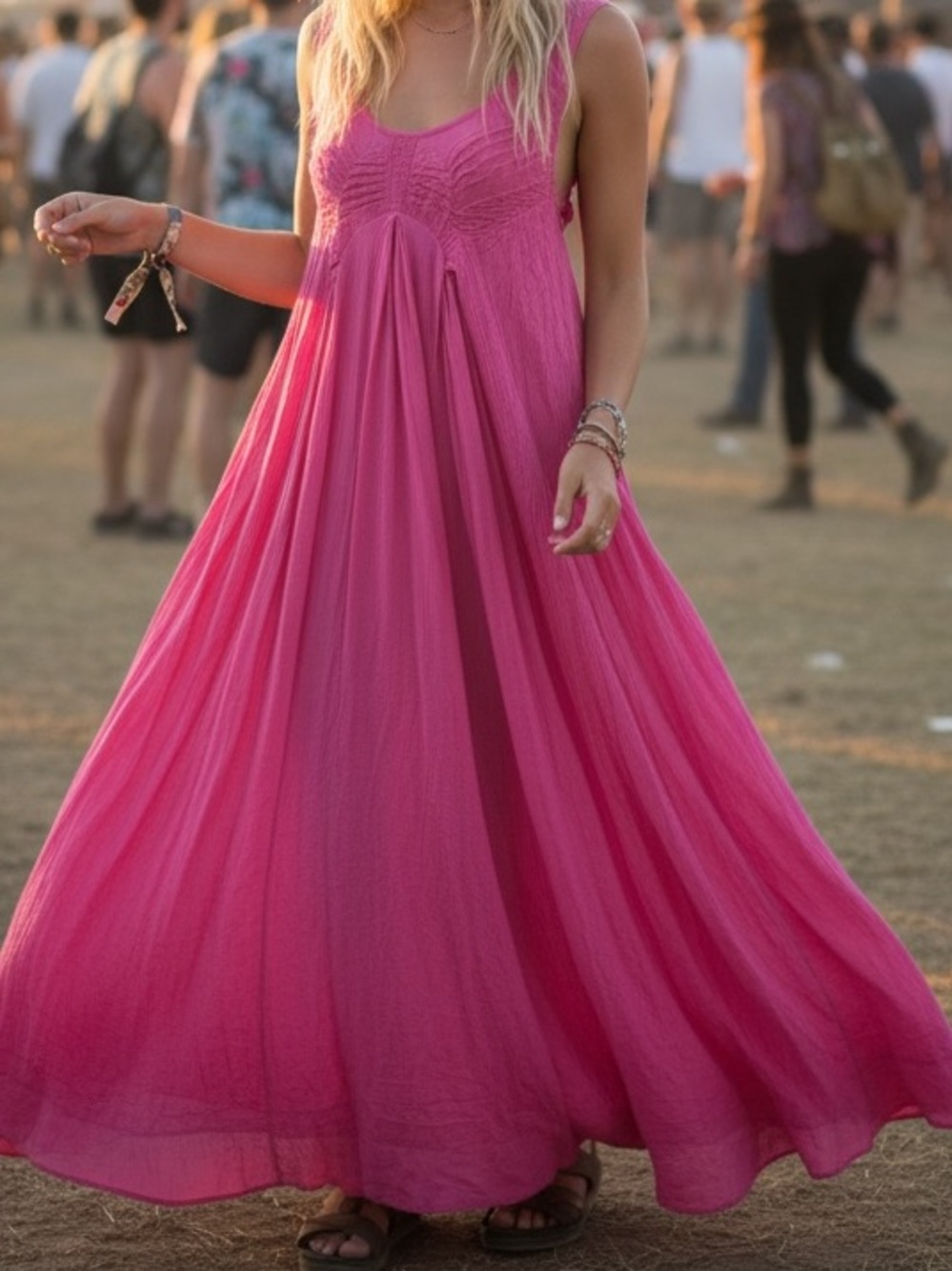 Free People Hot Pink Flowing Maxi Dress